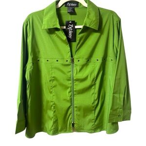 Typhany Green Zip-Up Jacket with Grommet Detail Blouse Green Women’s 1X